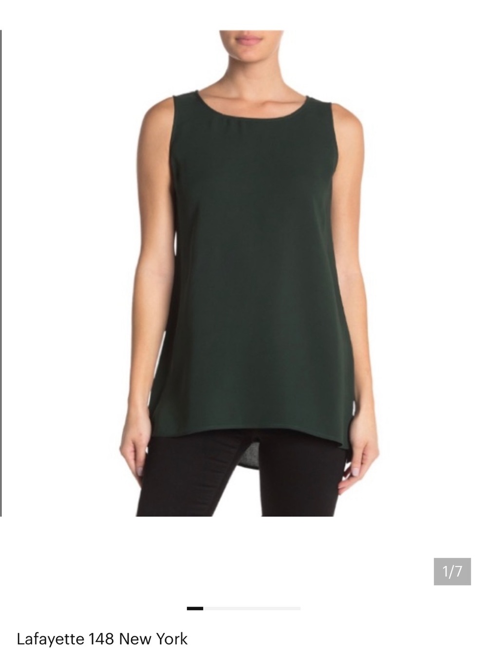 Lafayette 148 New York Dark Green 100% silk Sleeveless top